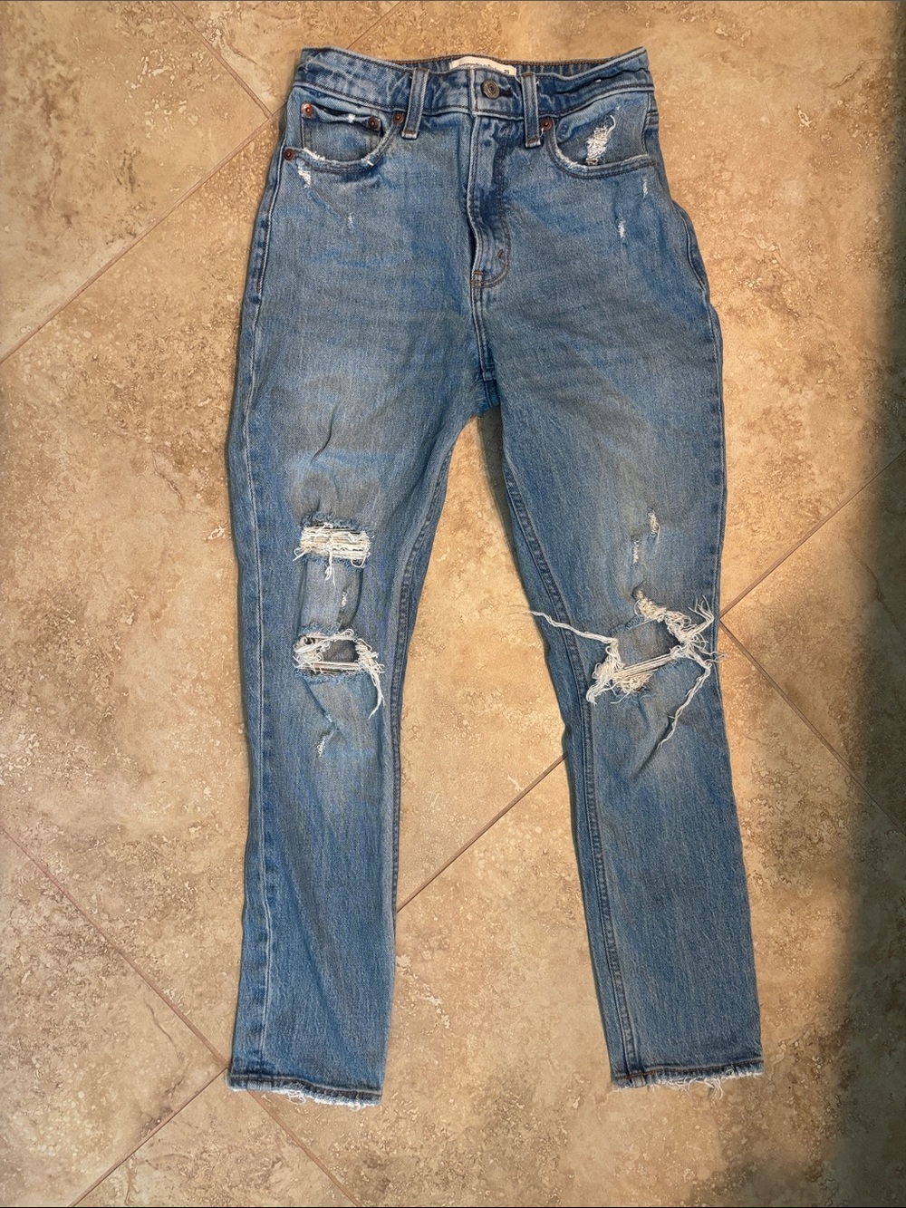 Abercrombie & Fitch Light Blue High-Rise Distressed Jeans